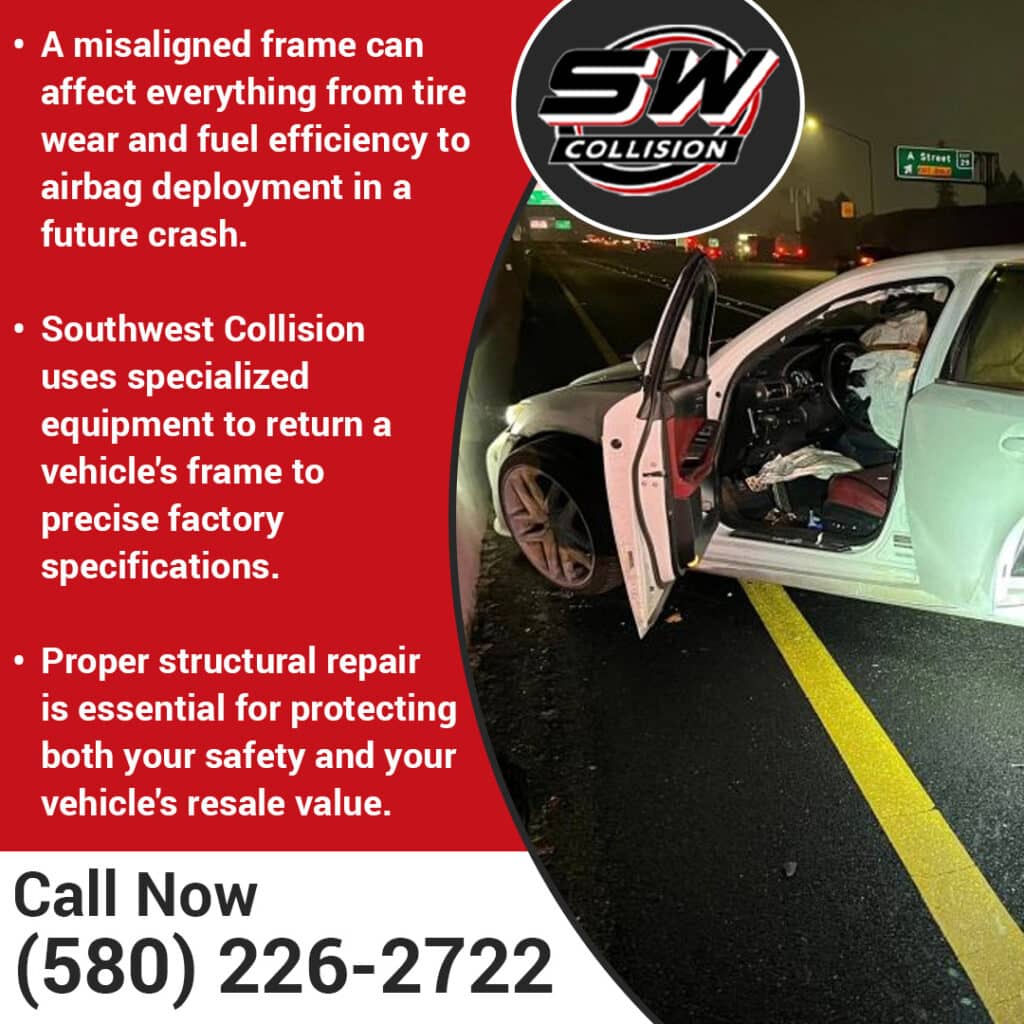 Damaged vehicle after collision with airbags deployed highlighting need for structural repair